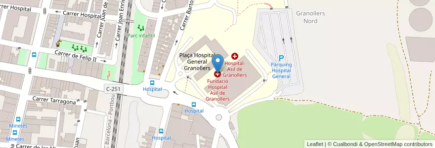 Mapa de ubicacion de Fundació Hospital Asil de Granollers en إسبانيا, كتالونيا, برشلونة, Vallès Oriental, Granollers.