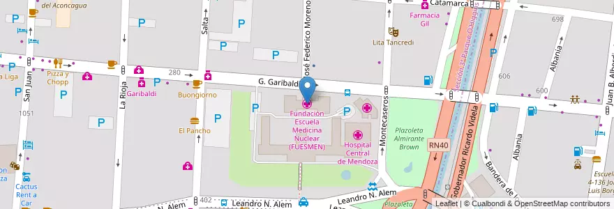 Mapa de ubicacion de Fundación Escuela Medicina Nuclear (FUESMEN) en アルゼンチン, チリ, メンドーサ州, Departamento Capital, Ciudad De Mendoza, Sección 3ª Parque O'Higgins.
