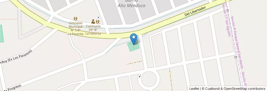 Mapa de ubicacion de Futból 5 en アルゼンチン, チリ, メンドーサ州, Departamento Capital, Ciudad De Mendoza.