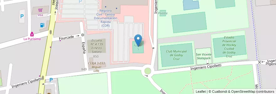 Mapa de ubicacion de Futbol 5 en Аргентина, Чили, Мендоса, Godoy Cruz, Departamento Godoy Cruz, Distrito Ciudad De Godoy Cruz.