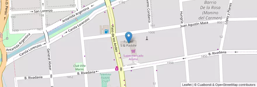 Mapa de ubicacion de Futbol 5 & Paddle en Argentinië, Chili, Mendoza, Godoy Cruz, Departamento Godoy Cruz, Distrito Ciudad De Godoy Cruz.
