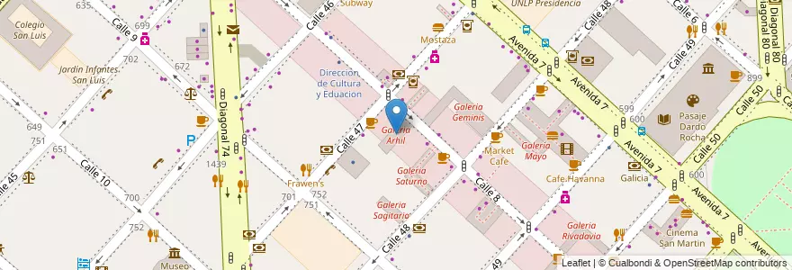 Mapa de ubicacion de Galeria Arhil, Casco Urbano en 阿根廷, 布宜诺斯艾利斯省, Partido De La Plata, La Plata.