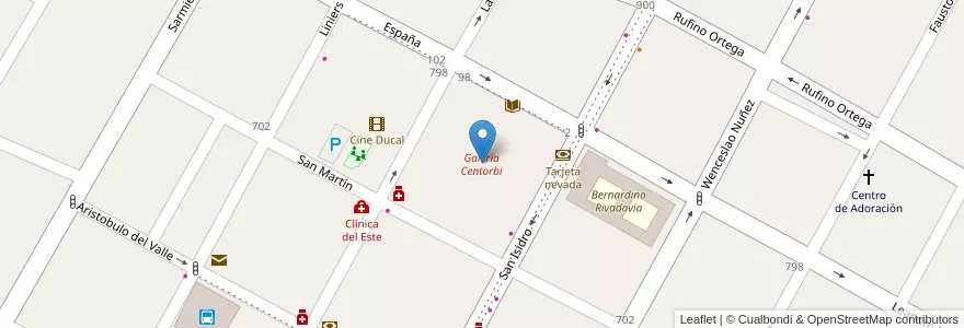 Mapa de ubicacion de Galería Centorbi en 아르헨티나, 칠레, Mendoza, Departamento Rivadavia, Distrito Ciudad De Rivadavia.