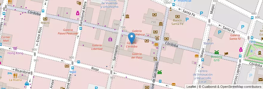 Mapa de ubicacion de Galería Córdoba en Argentina, Santa Fe, Departamento Rosario, Municipio De Rosario, Rosario.