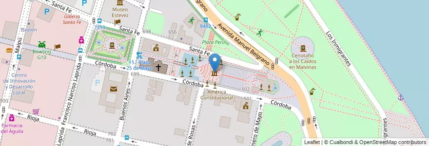 Mapa de ubicacion de Galería de Honor de las Banderas de América en الأرجنتين, سانتا في, Departamento Rosario, Municipio De Rosario, روساريو.