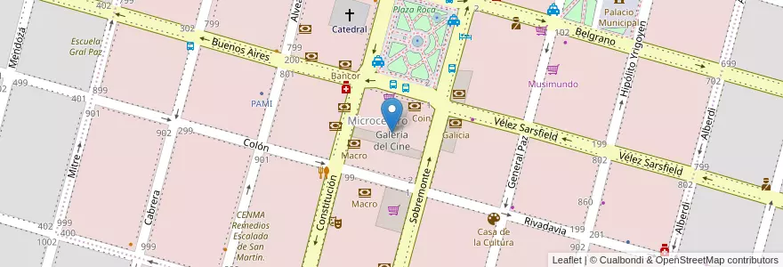 Mapa de ubicacion de Galeria del Cine en Arjantin, Córdoba, Departamento Río Cuarto, Pedanía Río Cuarto, Municipio De Río Cuarto, Río Cuarto.