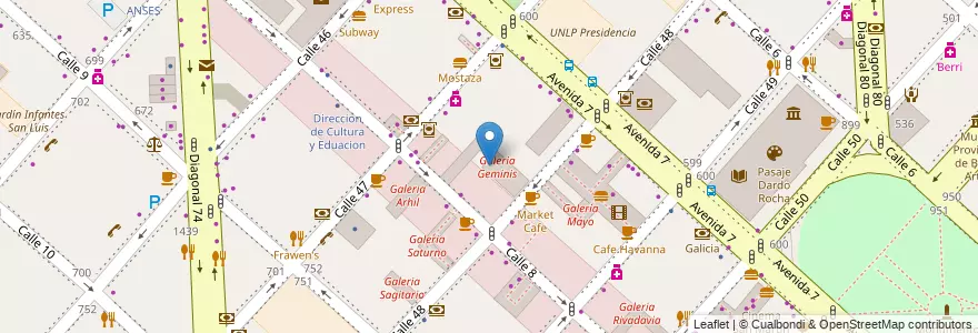 Mapa de ubicacion de Galeria Geminis, Casco Urbano en Argentina, Provincia Di Buenos Aires, Partido De La Plata, La Plata.