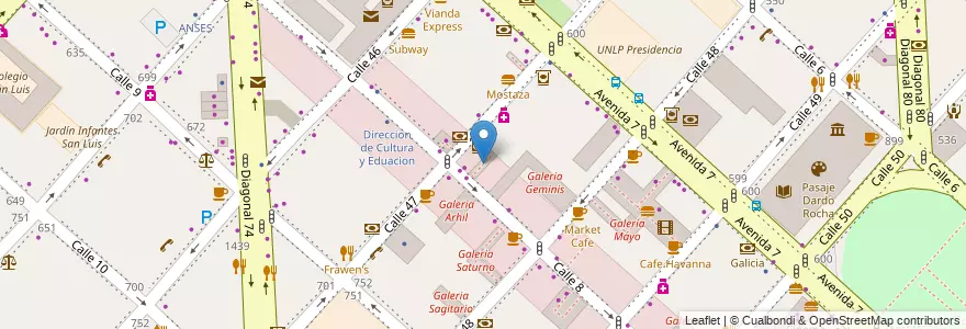 Mapa de ubicacion de Galeria Panamericana, Casco Urbano en 阿根廷, 布宜诺斯艾利斯省, Partido De La Plata, La Plata.