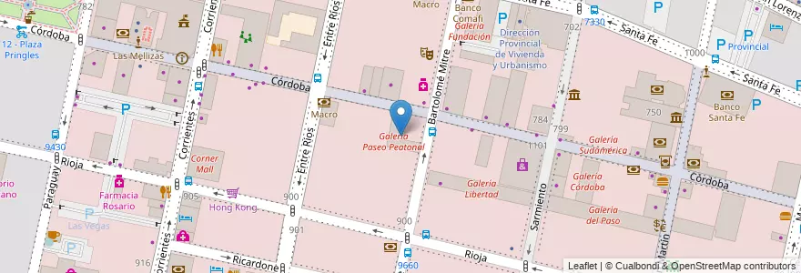 Mapa de ubicacion de Galeria Paseo Peatonal en アルゼンチン, サンタフェ州, Departamento Rosario, Municipio De Rosario, ロサリオ.