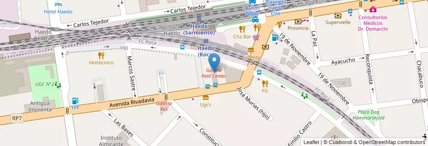 Mapa de ubicacion de Galeria Petit Center en 阿根廷, 布宜诺斯艾利斯省, Partido De Morón, Haedo.