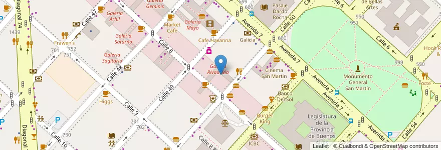 Mapa de ubicacion de Galeria Rivadavia, Casco Urbano en 阿根廷, 布宜诺斯艾利斯省, Partido De La Plata, La Plata.