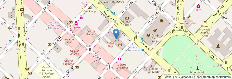 Mapa de ubicacion de Galeria Rocha, Casco Urbano en Argentina, Provincia Di Buenos Aires, Partido De La Plata, La Plata.