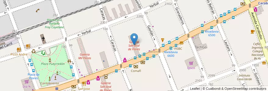 Mapa de ubicacion de Galeria San José de Flores, Flores en Argentinië, Ciudad Autónoma De Buenos Aires, Comuna 7, Buenos Aires.