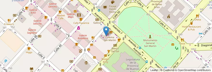 Mapa de ubicacion de Galeria San Martín, Casco Urbano en 阿根廷, 布宜诺斯艾利斯省, Partido De La Plata, La Plata.