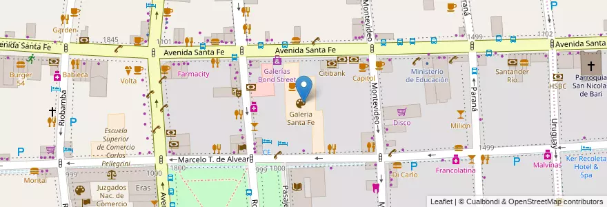 Mapa de ubicacion de Galeria Santa Fe, Recoleta en アルゼンチン, Ciudad Autónoma De Buenos Aires, Comuna 2, ブエノスアイレス.