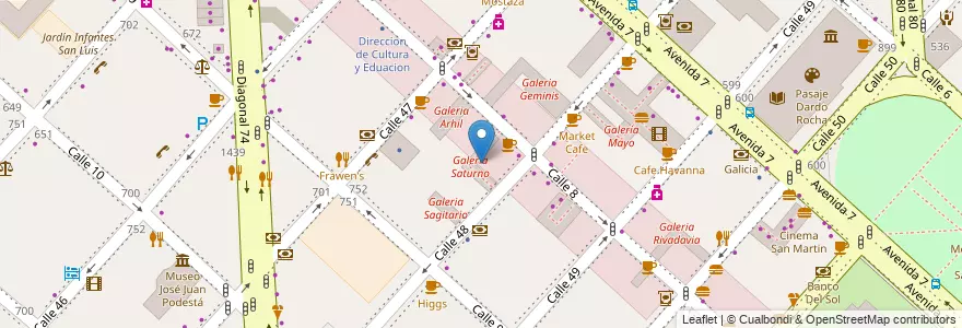 Mapa de ubicacion de Galeria Saturno, Casco Urbano en 阿根廷, 布宜诺斯艾利斯省, Partido De La Plata, La Plata.