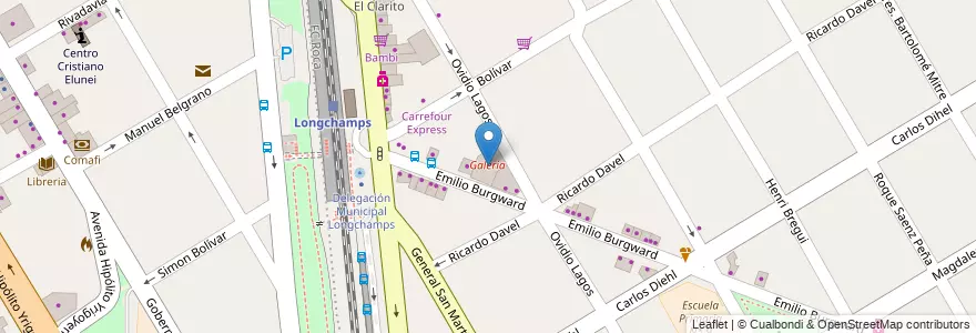 Mapa de ubicacion de Galería en Arjantin, Buenos Aires, Partido De Almirante Brown, Longchamps.