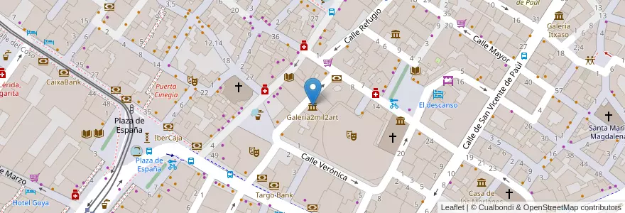 Mapa de ubicacion de Galería2mil2art en 西班牙, Aragón, 萨拉戈萨, Zaragoza, 萨拉戈萨.