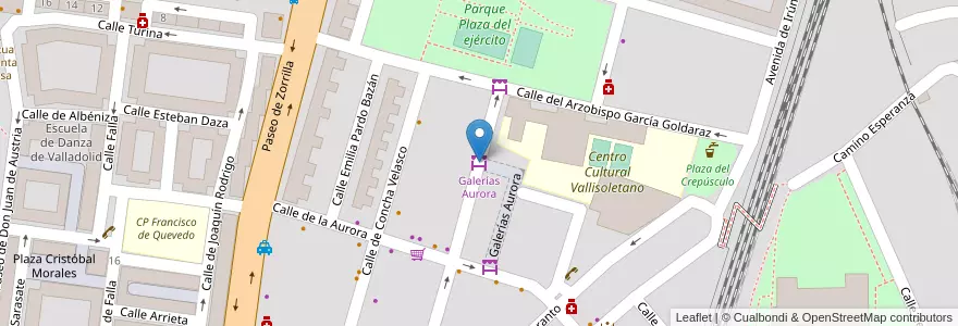 Mapa de ubicacion de Galerías Aurora en 스페인, Castilla Y León, Valladolid, Valladolid.