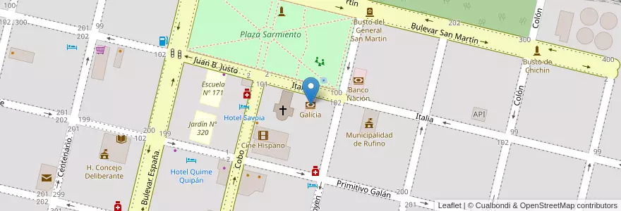 Mapa de ubicacion de Galicia en الأرجنتين, سانتا في, Departamento General López, Municipio De Rufino.
