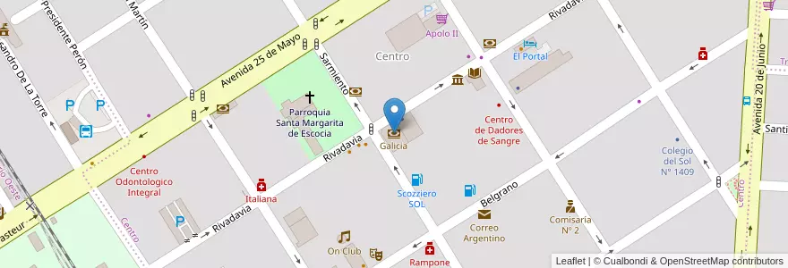 Mapa de ubicacion de Galicia en アルゼンチン, サンタフェ州, Departamento San Jerónimo, Municipio De Gálvez, Gálvez.