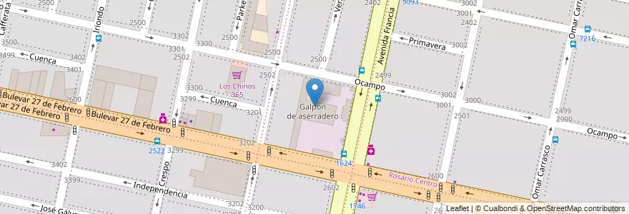 Mapa de ubicacion de Galpon de aserradero en Arjantin, Santa Fe, Departamento Rosario, Municipio De Rosario, Rosario.