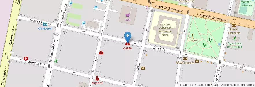 Mapa de ubicacion de GAMA en アルゼンチン, トゥクマン州, San Miguel De Tucumán, Departamento Capital, San Miguel De Tucumán.
