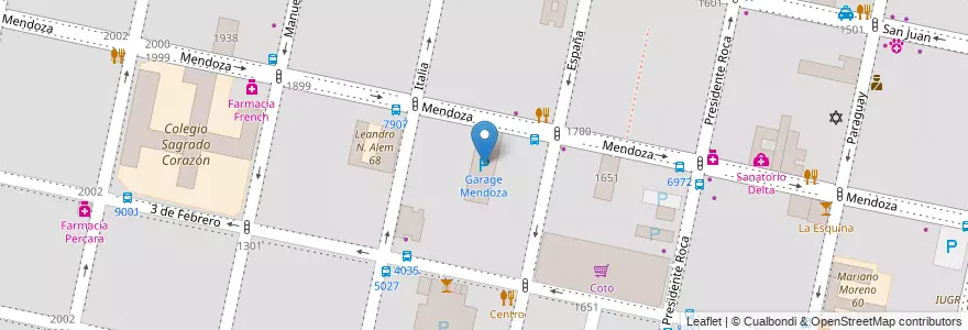 Mapa de ubicacion de Garage Mendoza en Argentinië, Santa Fe, Departamento Rosario, Municipio De Rosario, Rosario.