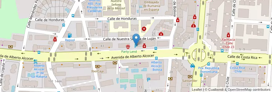 Mapa de ubicacion de Garaje Alcocer 43 en 西班牙, Comunidad De Madrid, Comunidad De Madrid, Área Metropolitana De Madrid Y Corredor Del Henares, Madrid.