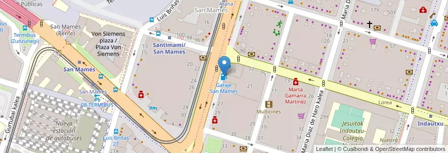 Mapa de ubicacion de Garaje San Mames en España, Euskadi, Bizkaia, Bilboaldea, Bilbao.