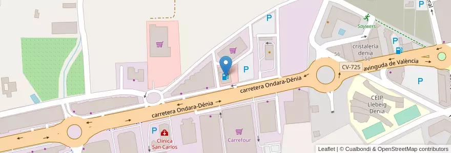 Mapa de ubicacion de Gas-Station en Spanien, Valencianische Gemeinschaft, Alicante, La Marina Alta, Dénia.