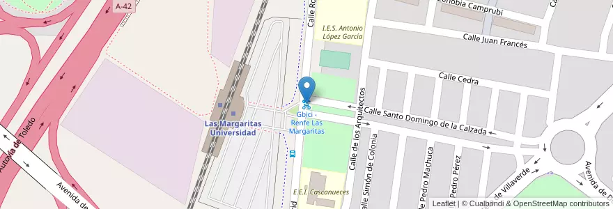 Mapa de ubicacion de Gbici - Renfe Las Margaritas en Spagna, Comunidad De Madrid, Comunidad De Madrid, Área Metropolitana De Madrid Y Corredor Del Henares, Getafe.