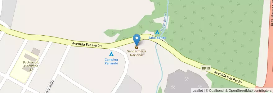 Mapa de ubicacion de Gendarmería Nacional en アルゼンチン, ミシオネス州, Departamento Iguazú, Municipio De Wanda.