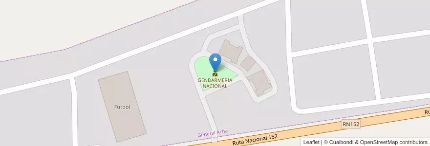 Mapa de ubicacion de GENDARMERIA NACIONAL en アルゼンチン, ラ・パンパ州, Municipio De General Acha, Departamento Utracán, General Acha.