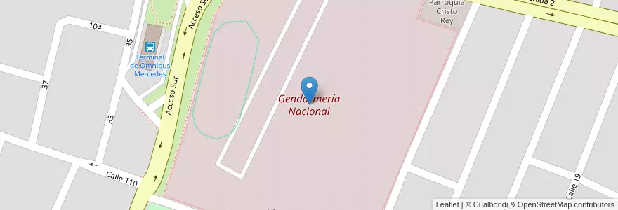 Mapa de ubicacion de Gendarmería Nacional en 아르헨티나, 부에노스아이레스주, Partido De Mercedes, Mercedes.
