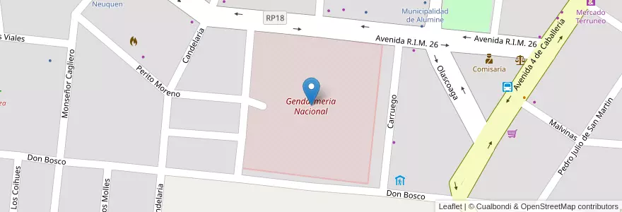 Mapa de ubicacion de Gendarmeria Nacional en الأرجنتين, تشيلي, نيوكوين, Departamento Aluminé, Límite Municipio De Aluminé, Aluminé.