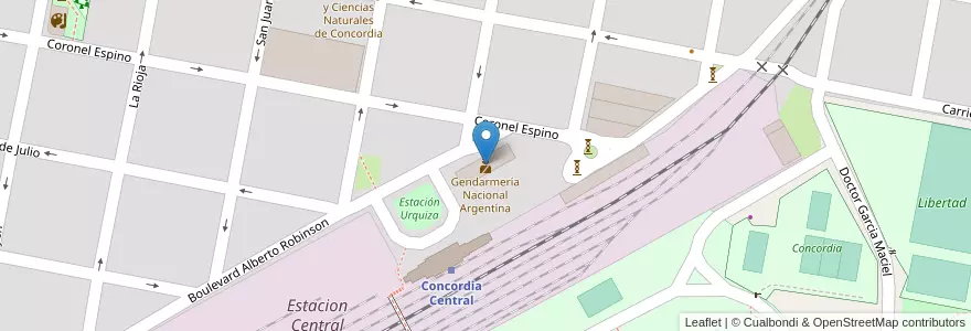 Mapa de ubicacion de Gendarmería Nacional Argentína en Argentinien, Provinz Entre Ríos, Departamento Concordia, Distrito Suburbios, Concordia, Concordia.