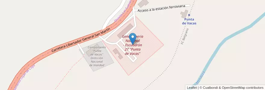Mapa de ubicacion de Gendarmería Nacional - Escuadrón 27 "Punta de Vacas" en Аргентина, Чили, Мендоса, Departamento Las Heras.