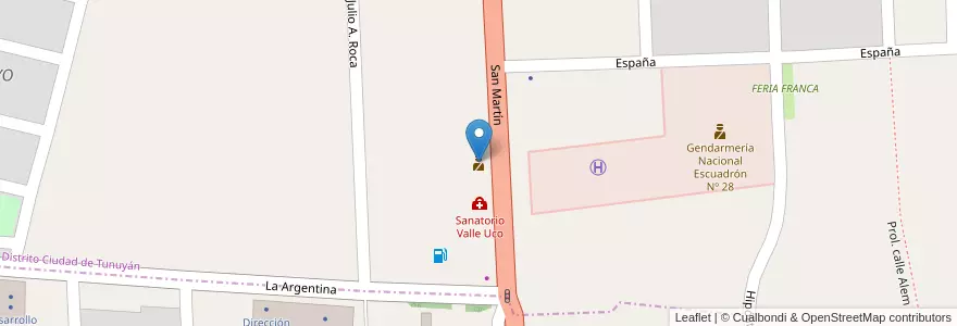 Mapa de ubicacion de Gendarmería Nacional - Escuadrón 28 en アルゼンチン, チリ, メンドーサ州, Departamento Tunuyán, Distrito Ciudad De Tunuyán.