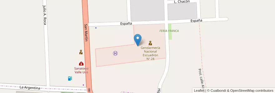 Mapa de ubicacion de Gendarmería Nacional Escuadrón Nº 28 en アルゼンチン, チリ, メンドーサ州, Departamento Tunuyán, Distrito Ciudad De Tunuyán.