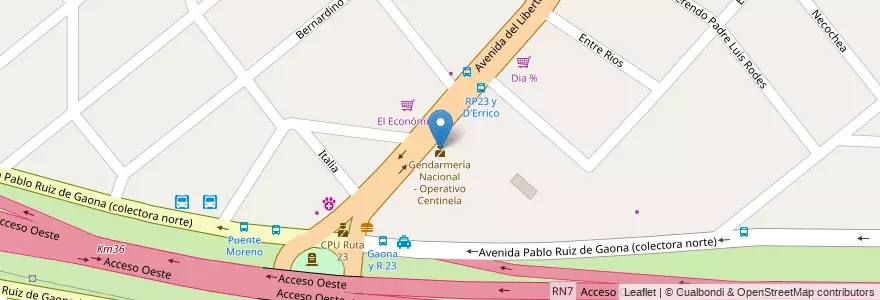 Mapa de ubicacion de Gendarmería Nacional - Operativo Centinela en 아르헨티나, 부에노스아이레스주, Partido De Moreno, Moreno.