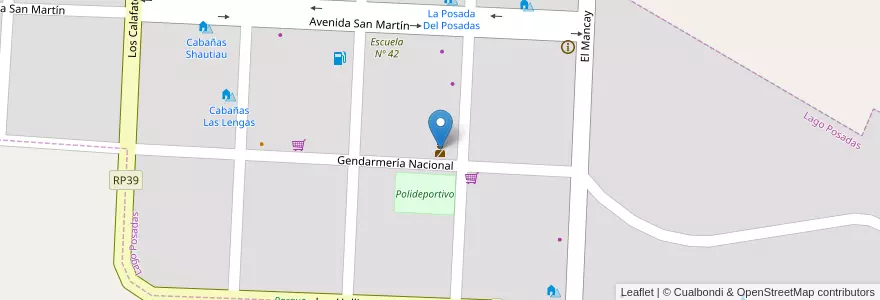 Mapa de ubicacion de Gendarmeria National en الأرجنتين, محافظة سانتا كروز, تشيلي, Río Chico, Lago Posadas.