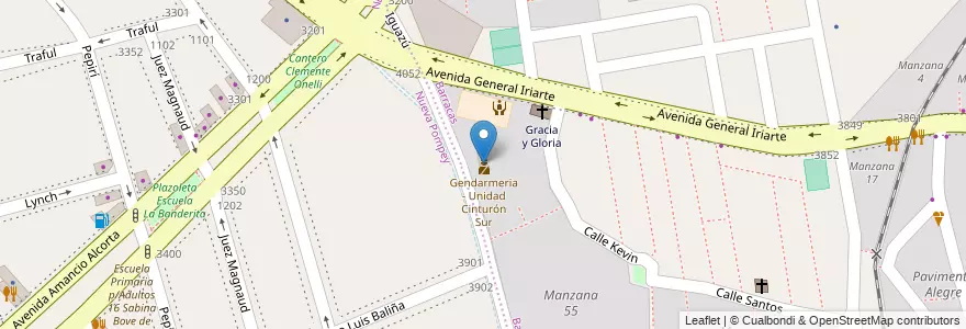 Mapa de ubicacion de Gendarmeria - Unidad Cinturón Sur, Barracas en Arjantin, Ciudad Autónoma De Buenos Aires, Comuna 4, Buenos Aires.