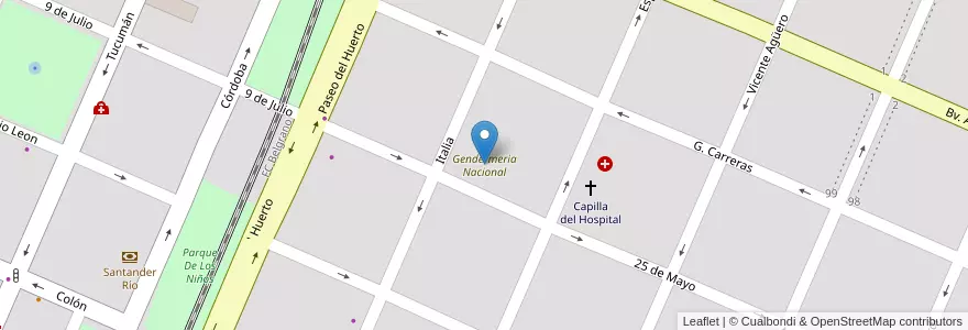 Mapa de ubicacion de Gendermeria Nacional en Arjantin, Córdoba, Departamento Colón, Pedanía Cañas.