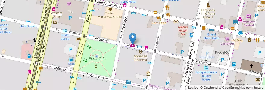 Mapa de ubicacion de Genera Salud en Argentina, Chile, Mendoza, Departamento Capital, Ciudad De Mendoza.
