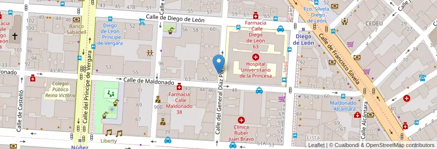 Mapa de ubicacion de GENERAL DIAZ PORLIER, CALLE, DEL,93 en Spagna, Comunidad De Madrid, Comunidad De Madrid, Área Metropolitana De Madrid Y Corredor Del Henares, Madrid.