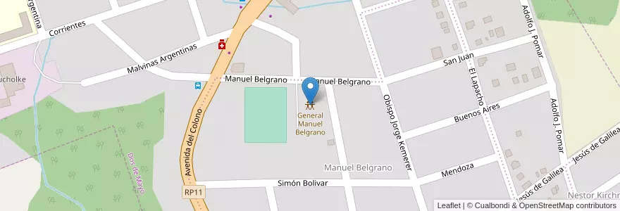 Mapa de ubicacion de General Manuel Belgrano en 아르헨티나, Misiones, Departamento Cainguás, Municipio De Dos De Mayo, Dos De Mayo.