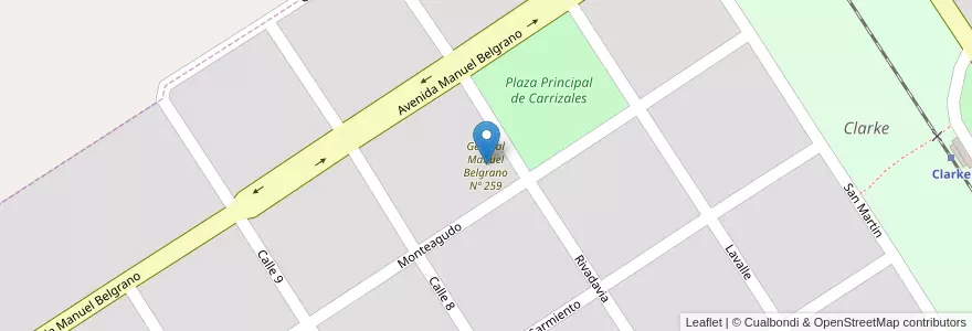 Mapa de ubicacion de General Manuel Belgrano Nº 259 en Argentina, Santa Fe, Departamento Iriondo, Municipio De Clarke, Clarke.