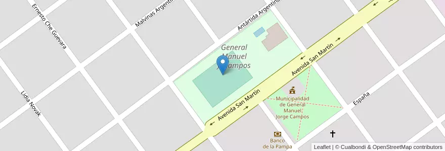 Mapa de ubicacion de General Manuel J. Campos en アルゼンチン, ラ・パンパ州, Departamento Guatraché, Municipio De General Manuel J. Campos, General Manuel J. Campos.