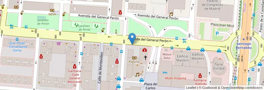 Mapa de ubicacion de GENERAL PERON, AVENIDA, DEL,28 en اسپانیا, بخش خودمختار مادرید, بخش خودمختار مادرید, Área Metropolitana De Madrid Y Corredor Del Henares, مادرید.